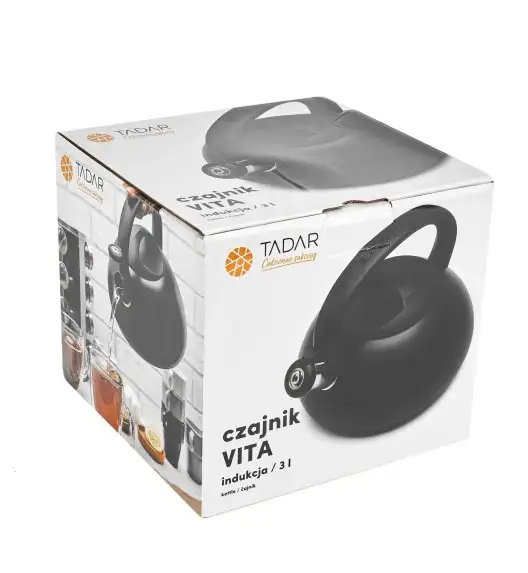TADAR VITA Czajnik stalowy z gwizdkiem 3 l / czarny / matowy