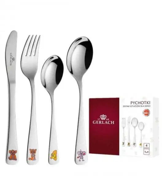 GERLACH PYCHOTKI Sztućce dla dzieci 4 elementy w pudełku / połysk