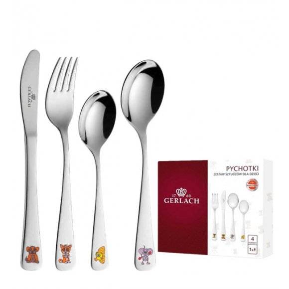 GERLACH PYCHOTKI Sztućce dla dzieci 4 elementy w pudełku / połysk