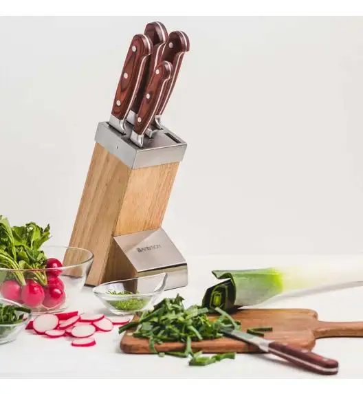 AMBITION TITANIUM Komplet noży w bloku drewnianym 6 elementów / drewniana rękojeść