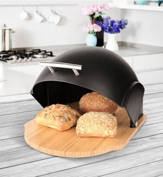 AMBITION VADER Chlebak 39x26,5x20 cm z drewnianą podstawą / czarny