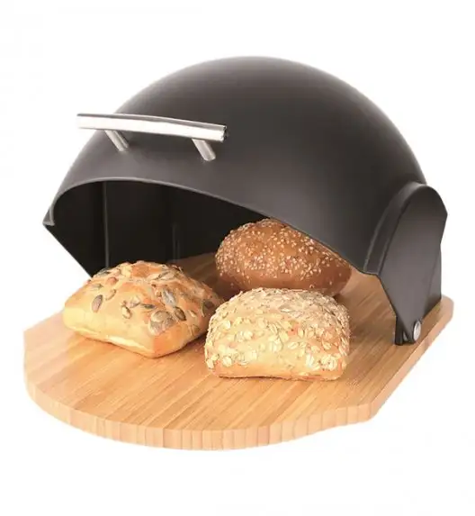 AMBITION VADER Chlebak 39x26,5x20 cm z drewnianą podstawą / czarny