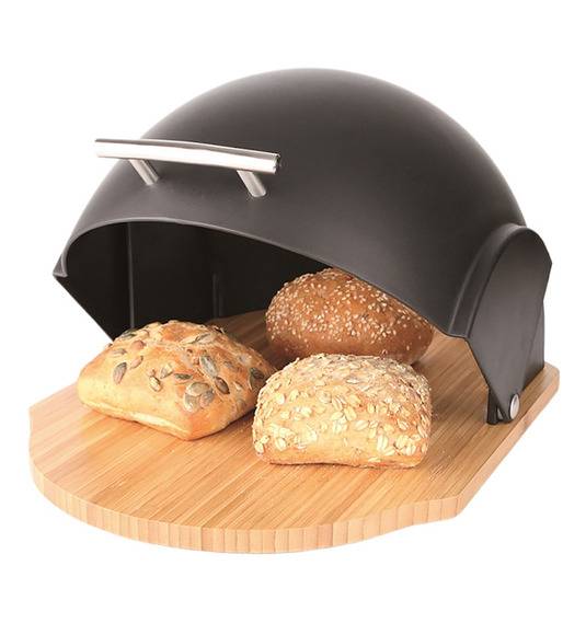 AMBITION VADER Chlebak 39x26,5x20 cm z drewnianą podstawą / czarny