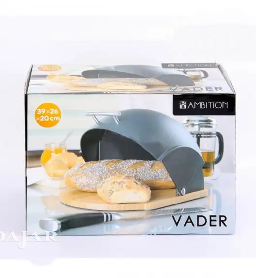 AMBITION VADER Chlebak 39x26,5x20 cm z drewnianą podstawą / czarny