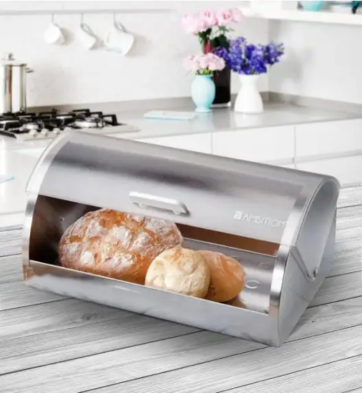 AMBITION VERNO Chlebak stalowy z matową pokrywą 39,5x21x21 cm