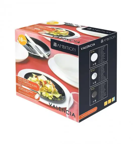 AMBITION VALENCIA Serwis obiadowy 18 elementów dla 6 osób / Szkło / 10789