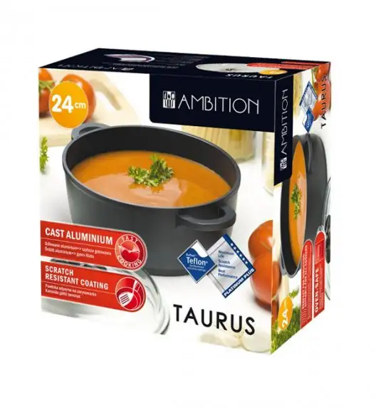 AMBITION TAURUS Garnek 4,5 l z pokrywką 24 cm / powłoka Teflon ® Platinum Plus