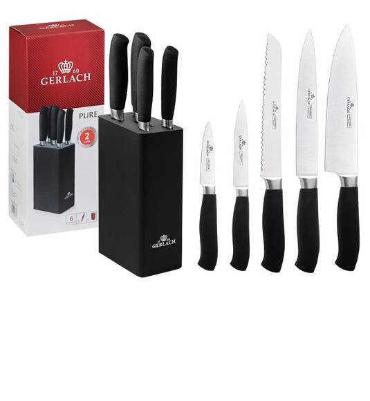 GERLACH PURE 982 Zestaw noży bloku 6 elementów / Antypoślizgowa rękojeść / 982B