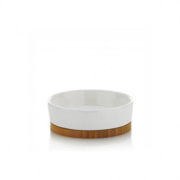 KELA NATURA Ceramiczna mydelniczka z bambusową podstawką ⌀ 12 cm