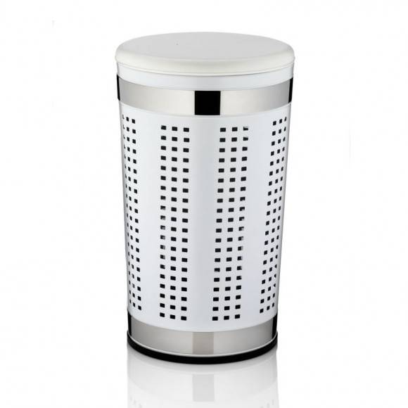 KELA Stalowy kosz na pranie / taboret SEVILLA biały / FreeForm