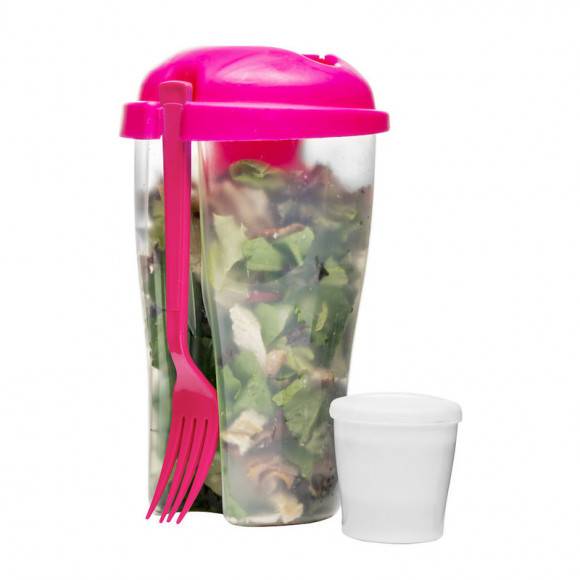 SAGAFORM Pojemnik na sałatkę + widelec FRESH 0,8 l / różowy / FreeForm