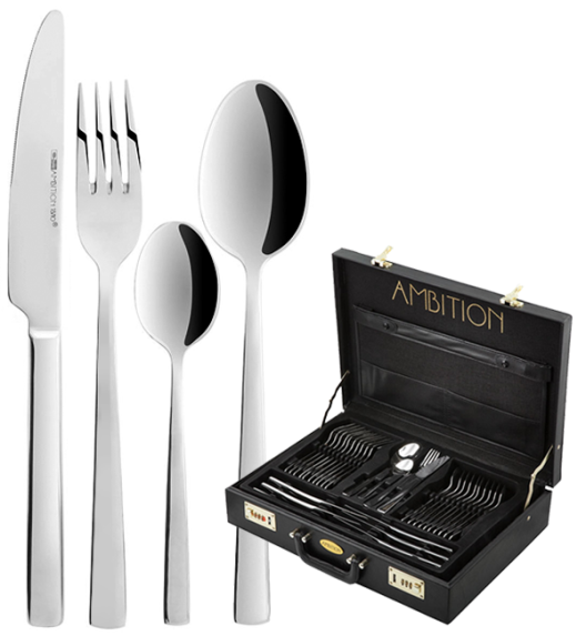 AMBITION PRATO Sztućce Komplet 72 el walizka / 12 osób / połysk