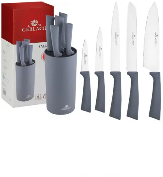 GERLACH SMART GREY Komplet 5 noży w bloku / antypoślizgowa rękojeść