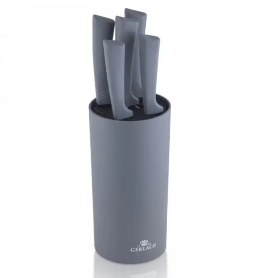 GERLACH SMART GREY Komplet 5 noży w bloku + ostrzałka 2w1 