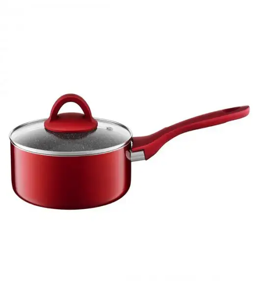 AMBITION JASPER Rondel 1,5 l z nieprzywierającą powłoką Qualum Basic Stone Edition + pokrywka 16 cm / czerwony