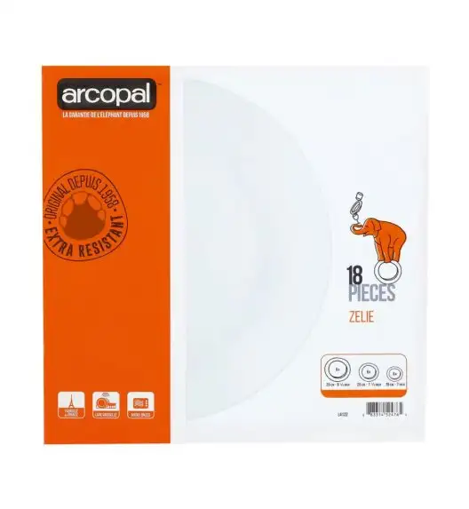 ARCOPAL ZELIE Serwis obiadowy 18 el dla 6 os / biały / szkło hartowane