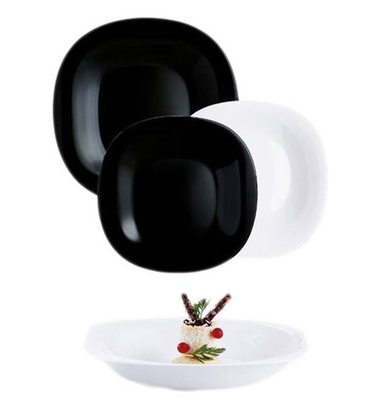 LUMINARC CARINE NEO WHITE&BLACK Komplet obiadowy 18 el dla 6 os / Szkło hartowane