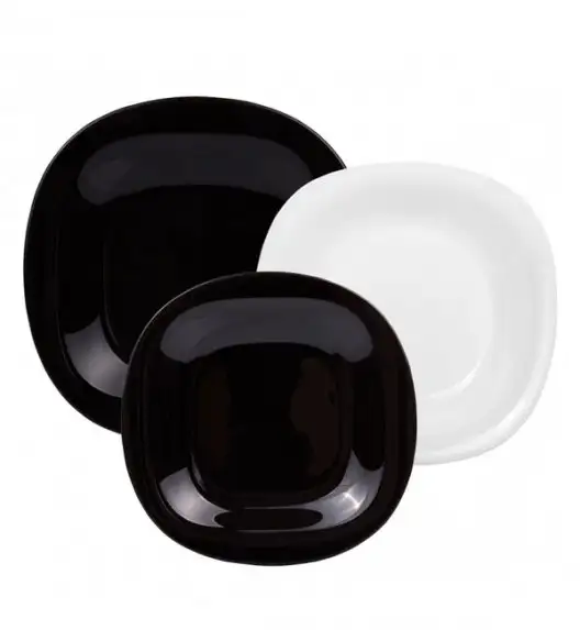 LUMINARC CARINE NEO WHITE&BLACK Komplet obiadowy 18 el dla 6 os / Szkło hartowane