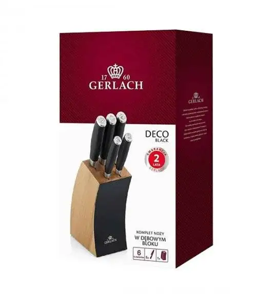 GERLACH DECO BLACK Komplet 5 noży w bloku / 6 el / stal nierdzewna