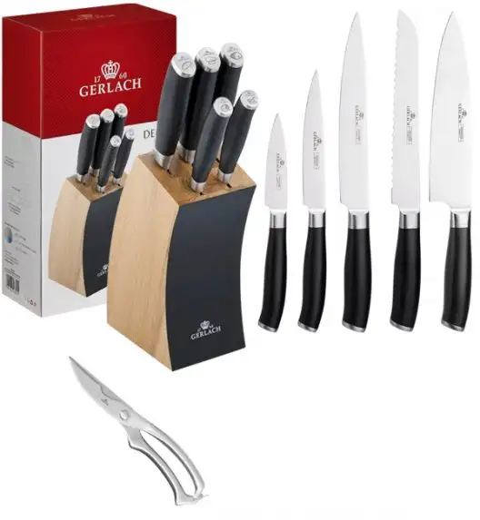 ​GERLACH DECO BLACK Komplet 5 noży w bloku + nożyce do drobiu