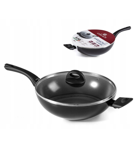 GERLACH HARMONY BLACK Wok z powłoką ceramiczną 30 cm + pokrywka / INDUKCJA
