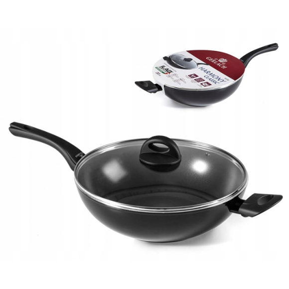 GERLACH HARMONY BLACK Wok z powłoką ceramiczną 30 cm + pokrywka / INDUKCJA