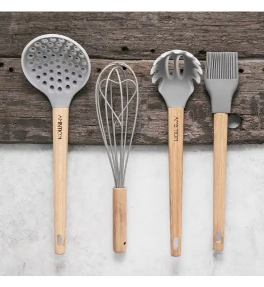 AMBITION NORDIC Trzepaczka silikonowa 28,5 cm z bambusową rączką / skandynawski styl
