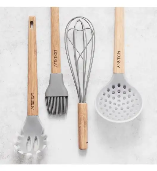 AMBITION NORDIC Pędzelek silikonowy 29 cm z bambusową rączką / skandynawski styll