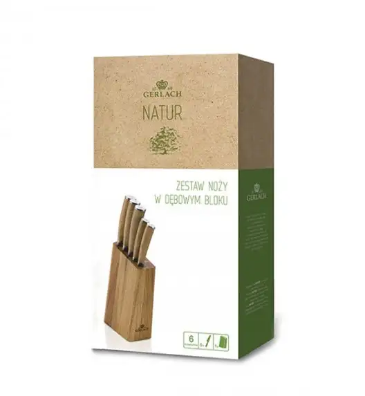 GERLACH NATUR Komplet 5 noży w bloku + ostrzałka 2w1 