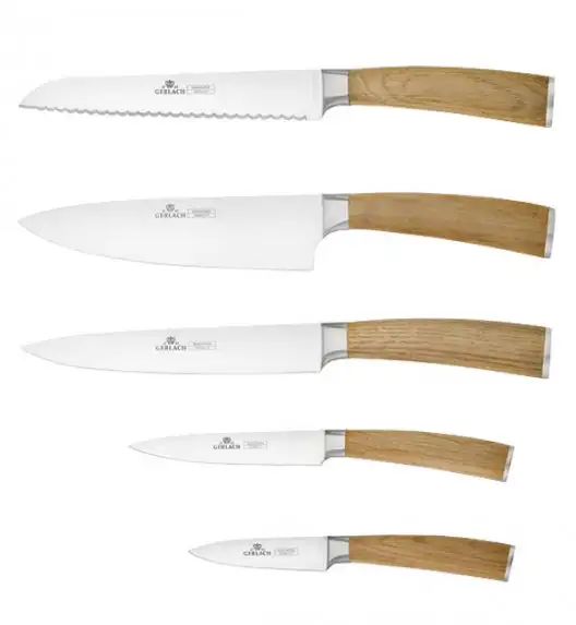 GERLACH NATUR Komplet 5 noży w bloku + ostrzałka 2w1 