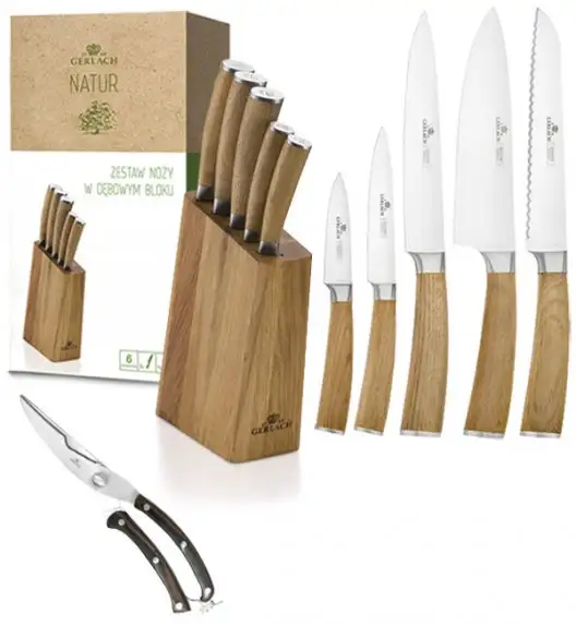 GERLACH NATUR Komplet 5 noży w bloku + nożyce do drobiu