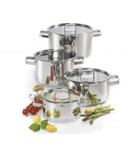 KUCHENPROFI Zestaw 4 stalowych garnków ze szklanymi pokrywkami SAN REMO 8 el / stal nierdzewna / FreeForm 