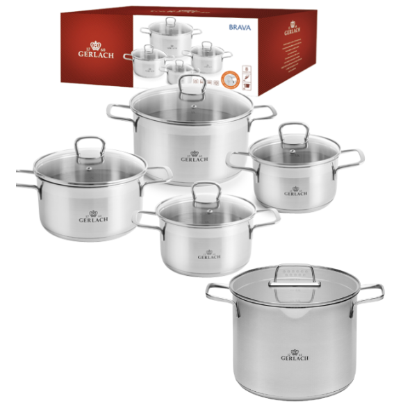 GERLACH BRAVA Komplet Garnki z pokrywkami 8 el + garnek 7 l Gerlach Ambiente