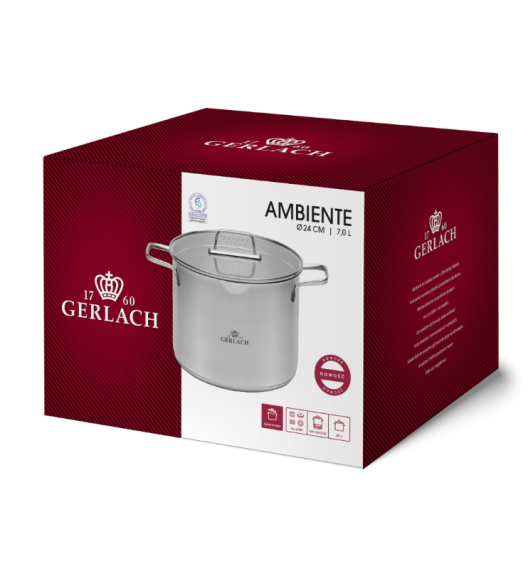 GERLACH BRAVA Komplet Garnki z pokrywkami 8 el + garnek 7 l Gerlach Ambiente