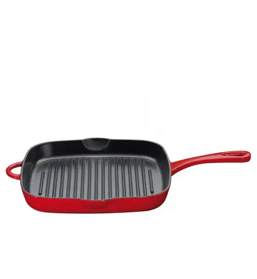 KUCHENPROFI PROVENCE Żeliwna patelnia grillowa 26 cm / czerwona