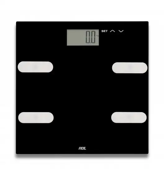 ADE MARLEEN Waga łazienkowa z analizą masy ciała 30 x 30 cm / szkło / czarna / FreeForm