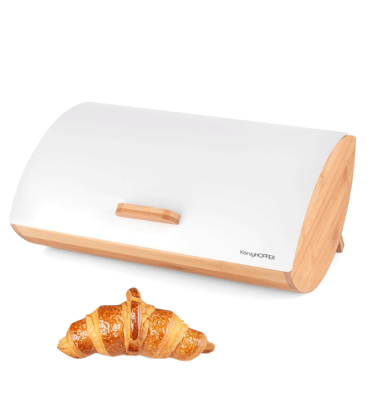 KÖNIGHOFFER COSMIC Chlebak biały z otwieraną pokrywą 35 cm / drewno bambusowe