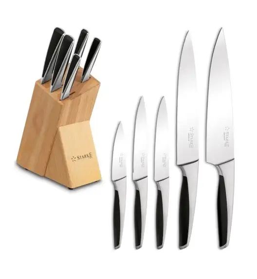 STARKE PRO HARUNA Komplet noży kuchennych w bloku 6 el. / drewno kauczukowe / niemiecka jakość 