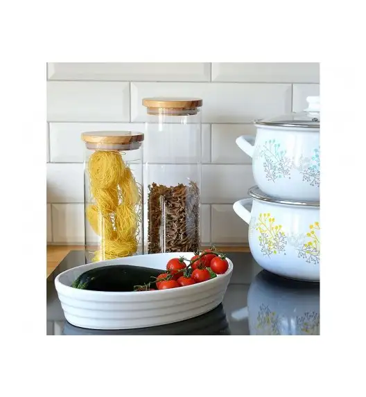 AMBITION NORDIC Pojemnik szklany z bambusowym wieczkiem 1,4 l / styl skandynawski