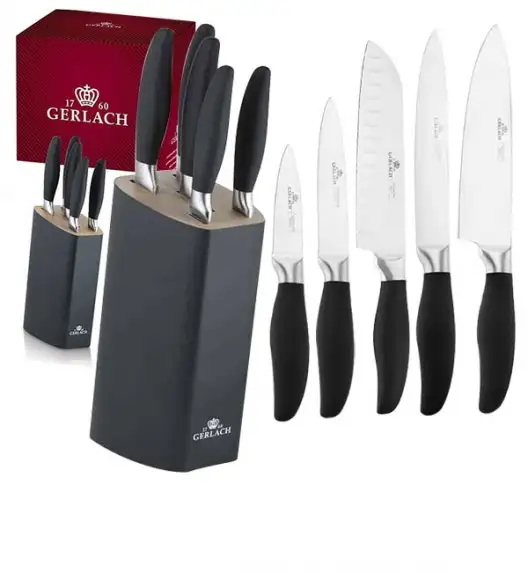 GERLACH STYLE PLUS Komplet 5 noży w bloku  / 6 elementów / antypoślizgowa rękojeść