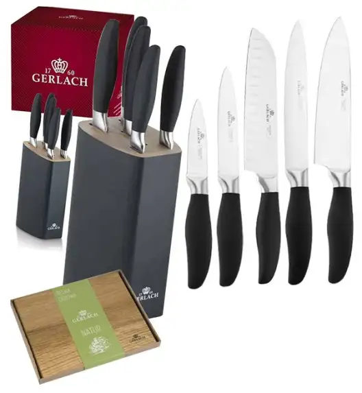GERLACH STYLE PLUS Komplet 5 noży w bloku + deska dębowa