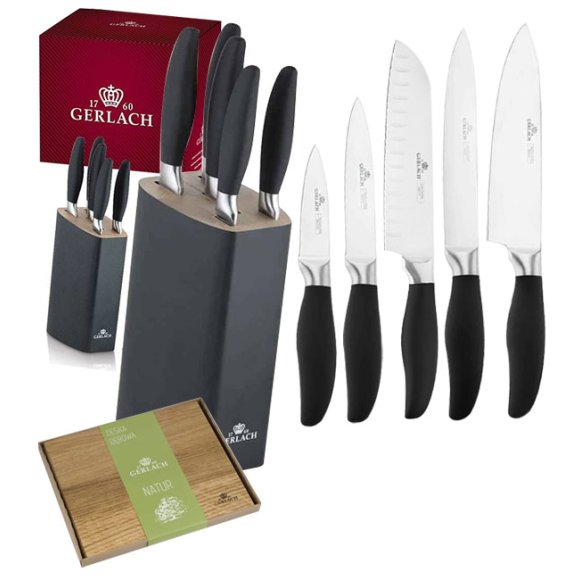 GERLACH STYLE PLUS Komplet 5 noży w bloku + deska dębowa