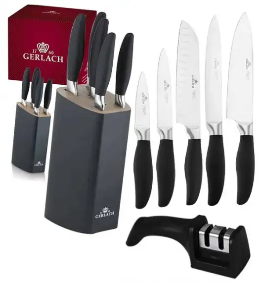 GERLACH STYLE PLUS Komplet 5 noży w bloku + ostrzałka 2w1