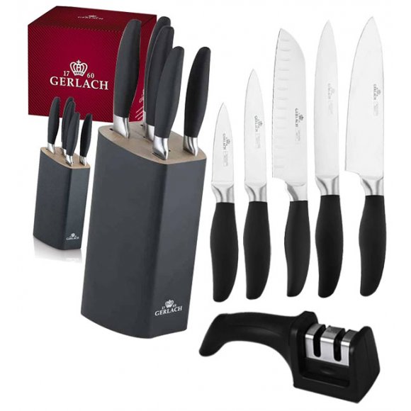 GERLACH STYLE PLUS Komplet 5 noży w bloku + ostrzałka 2w1