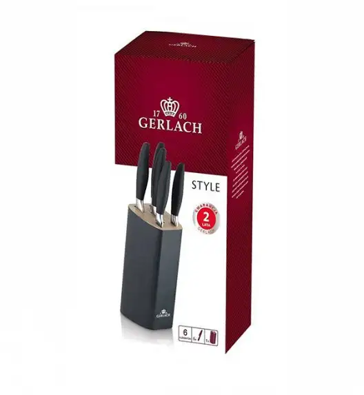 GERLACH STYLE PLUS Komplet 5 noży w bloku + ostrzałka 2w1