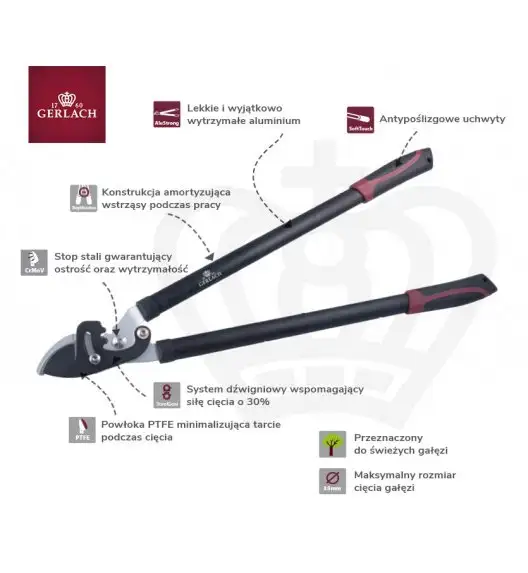 WYPRZEDAŻ! GERLACH OGRÓD NK504 Sekator dwuręczny nożycowy / stal nierdzewna