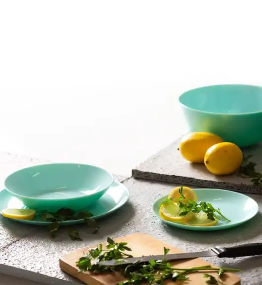 LUMINARC DIWALI TURQUISE Komplet obiadowy 19 el dla 6 os / szkło hartowane