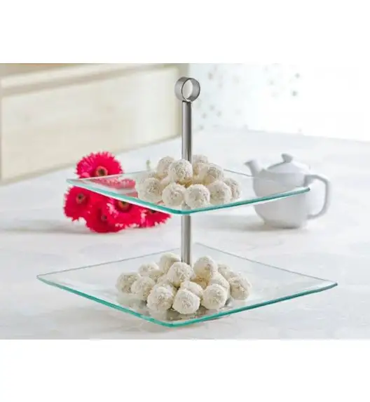 AMBITION LAURA Kwadratowa patera dwupoziomowa 24 x 24 cm / szkło / 62071