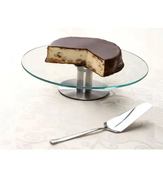 AMBITION SUSAN Okrągła patera obrotowa na nóżce Ø30 cm / szkło / paski