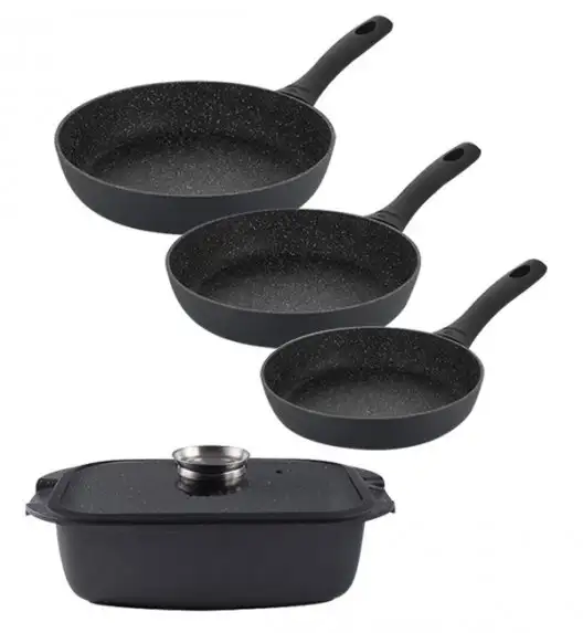 GERLACH GRANITEX Zestaw patelni z powłoką ceramiczną ILAG XERA DUR 2 20, 24, 28 cm + Brytfanna 32 cm z pokrywką / aluminium